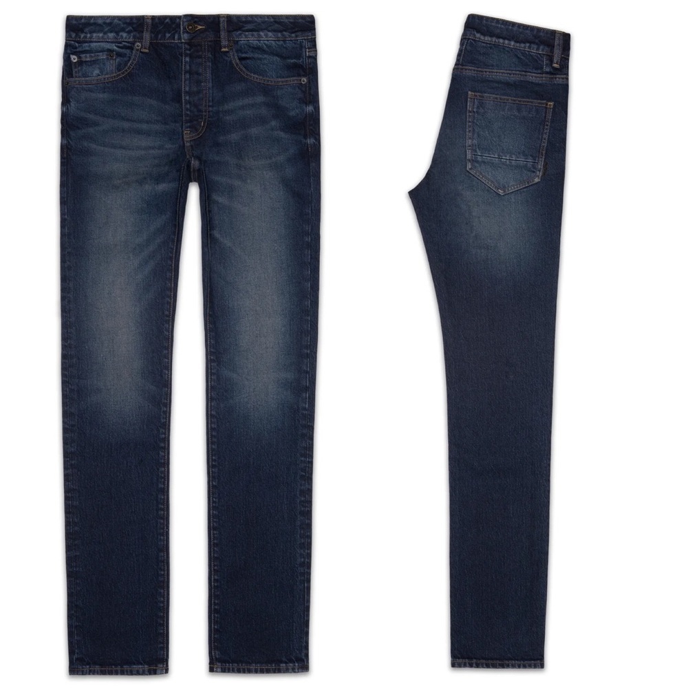 NEW Six Week Residency Indigo Blue Skinny Jeans Size 29 Denim Leather Patch Jean